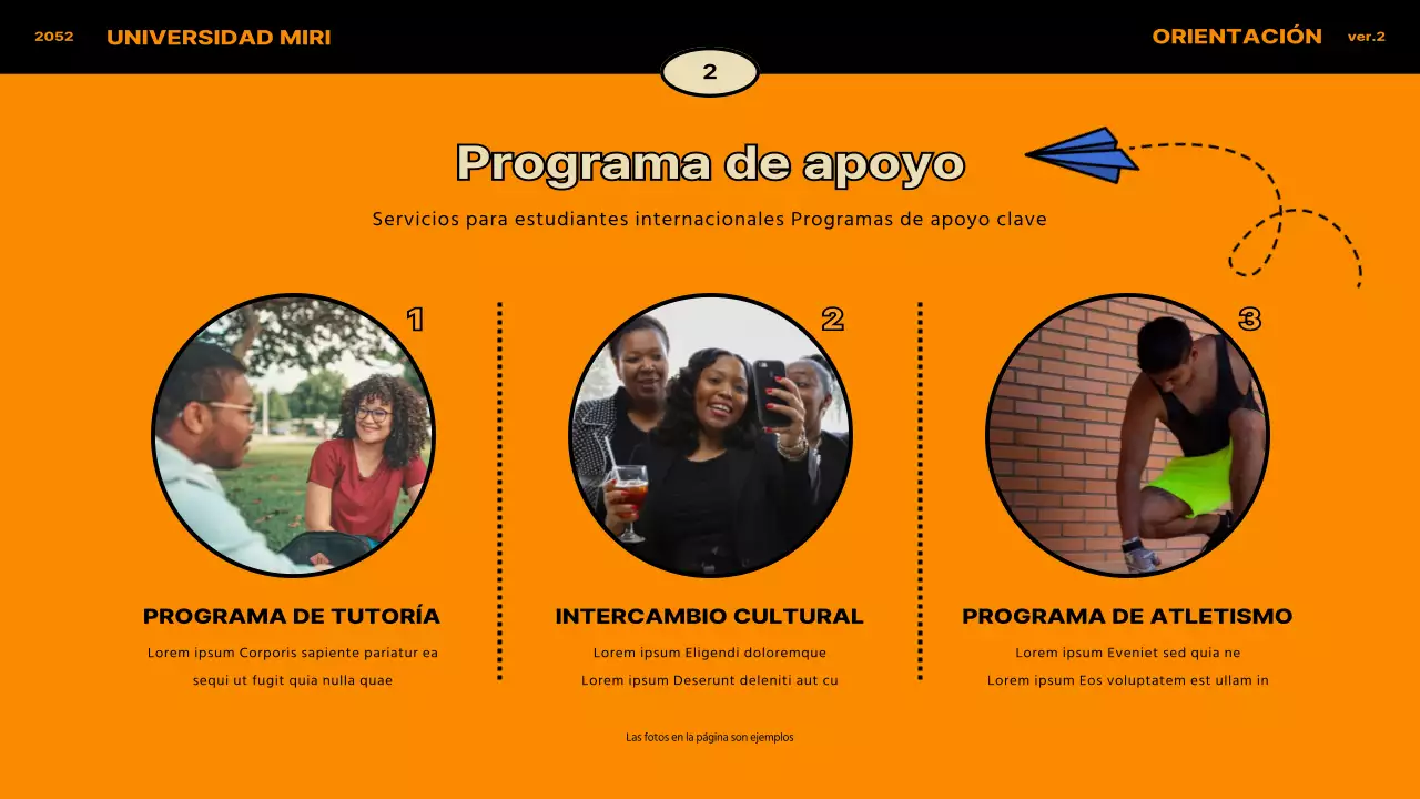 Concepto vintage en azul y naranja para la orientación de estudiantes internacionales