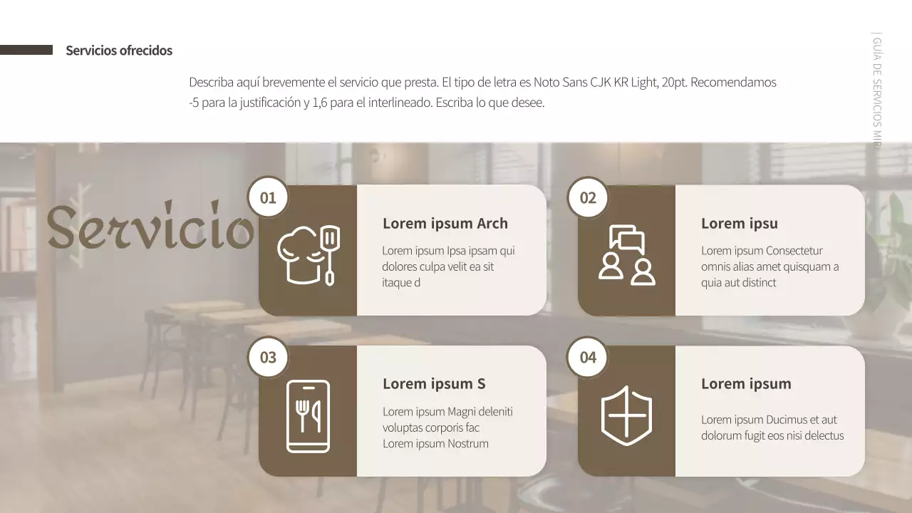 Pulcra guía de servicio de cocina compartida en tonos marrones Presentación PPT