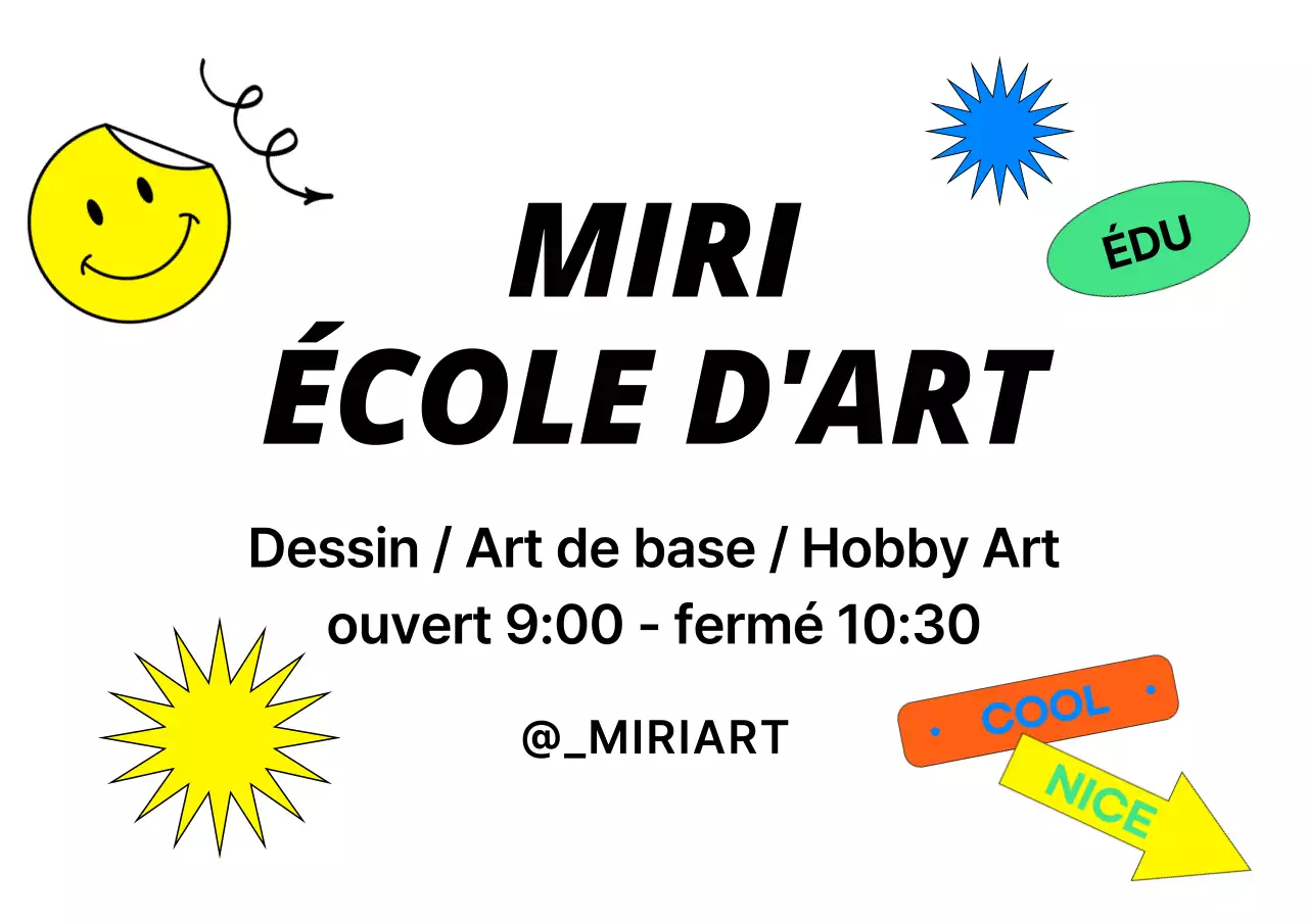 Une conception promotionnelle pour une école d'art présentant une variété d'autocollants colorés.