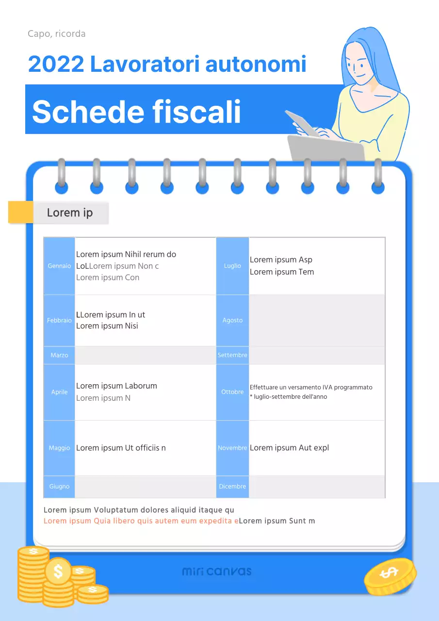 Poster blu per la dichiarazione dei redditi dei lavoratori autonomi