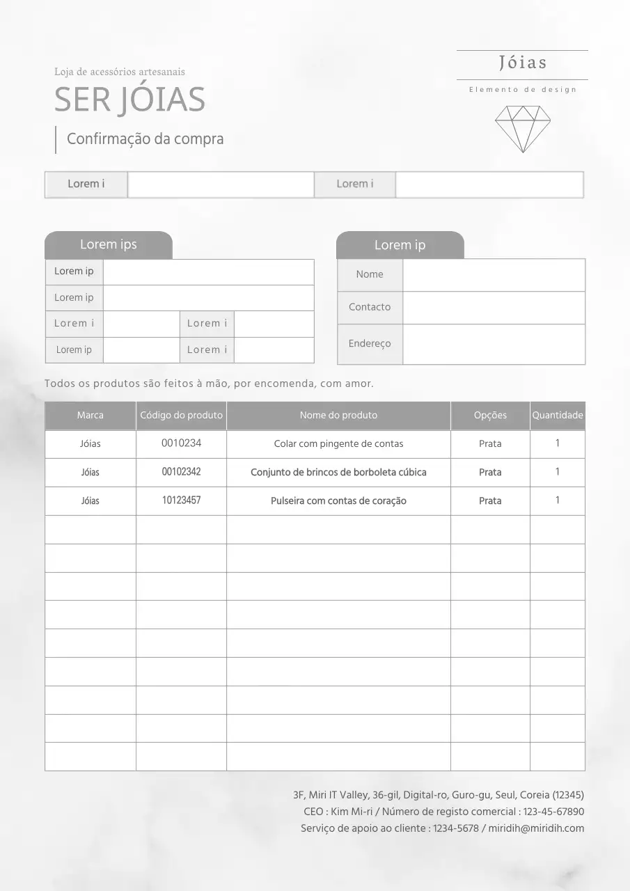 Modelo de documento de confirmação de encomenda da joalharia Greytone