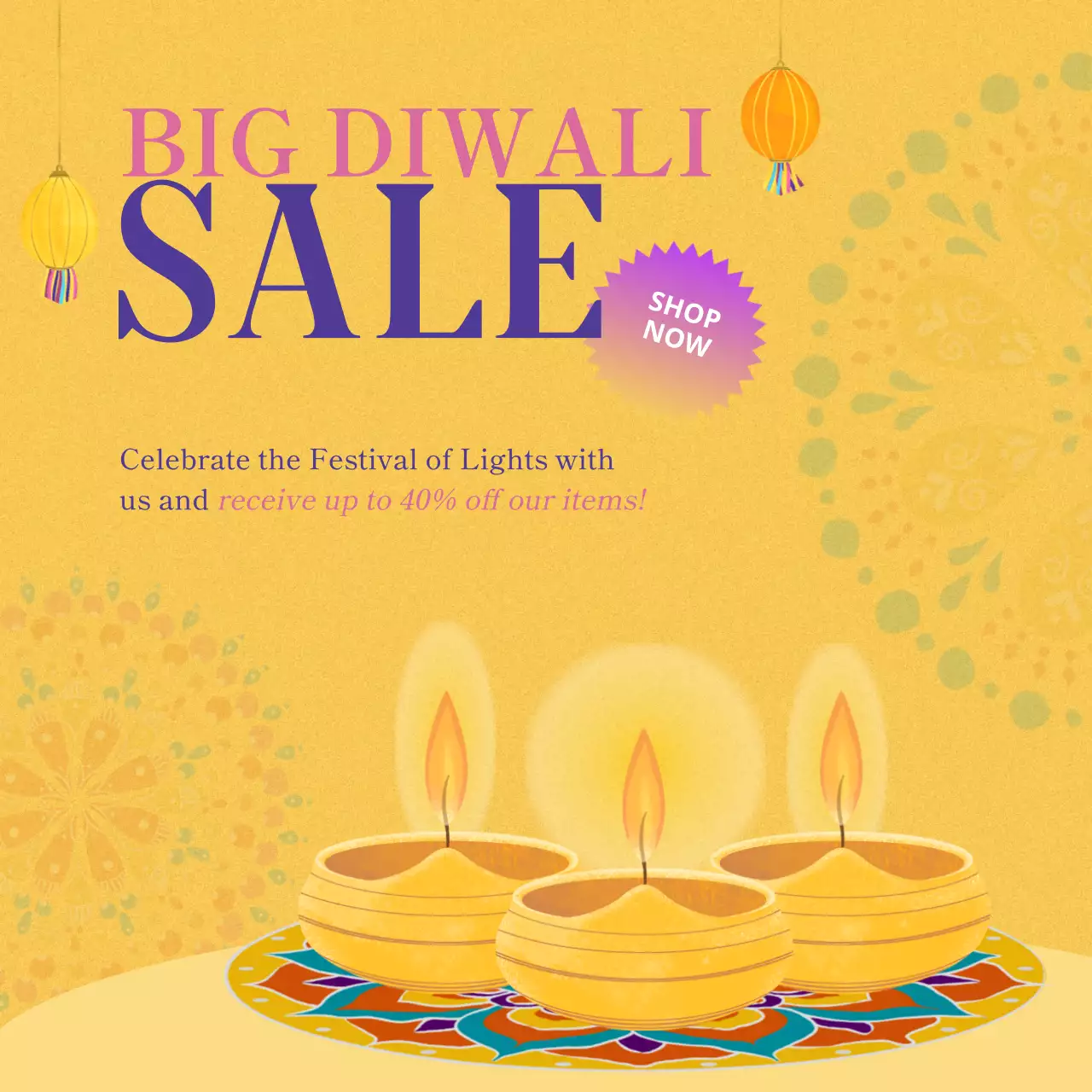 Yellow Traditional Diwali Promotion Social Media Post