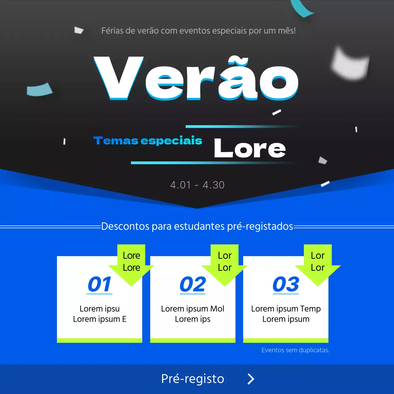 Um simples evento especial de férias de verão em azul e preto