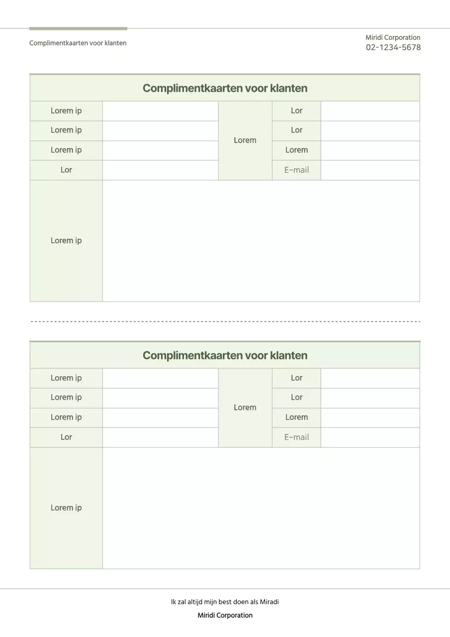 Een eenvoudig documentatiesjabloon voor een groene klanten compliment kaart