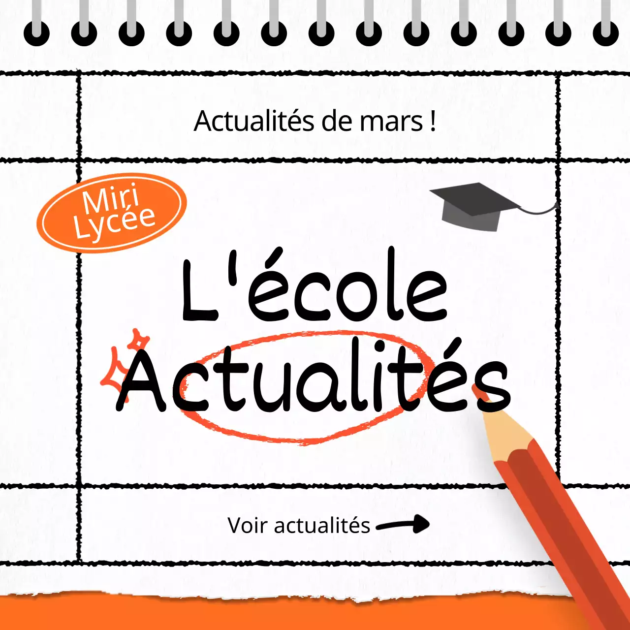 Nouvelles hebdomadaires de l'école avec un concept de calendrier orange