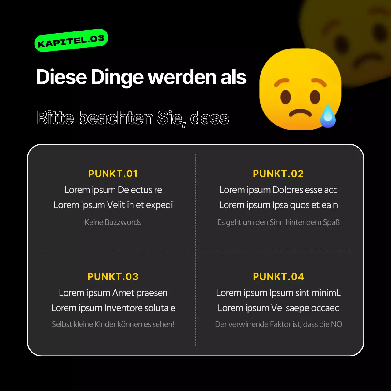 Schwarzes und fluoreszierendes Emoji zeigt Spaß am Marketing