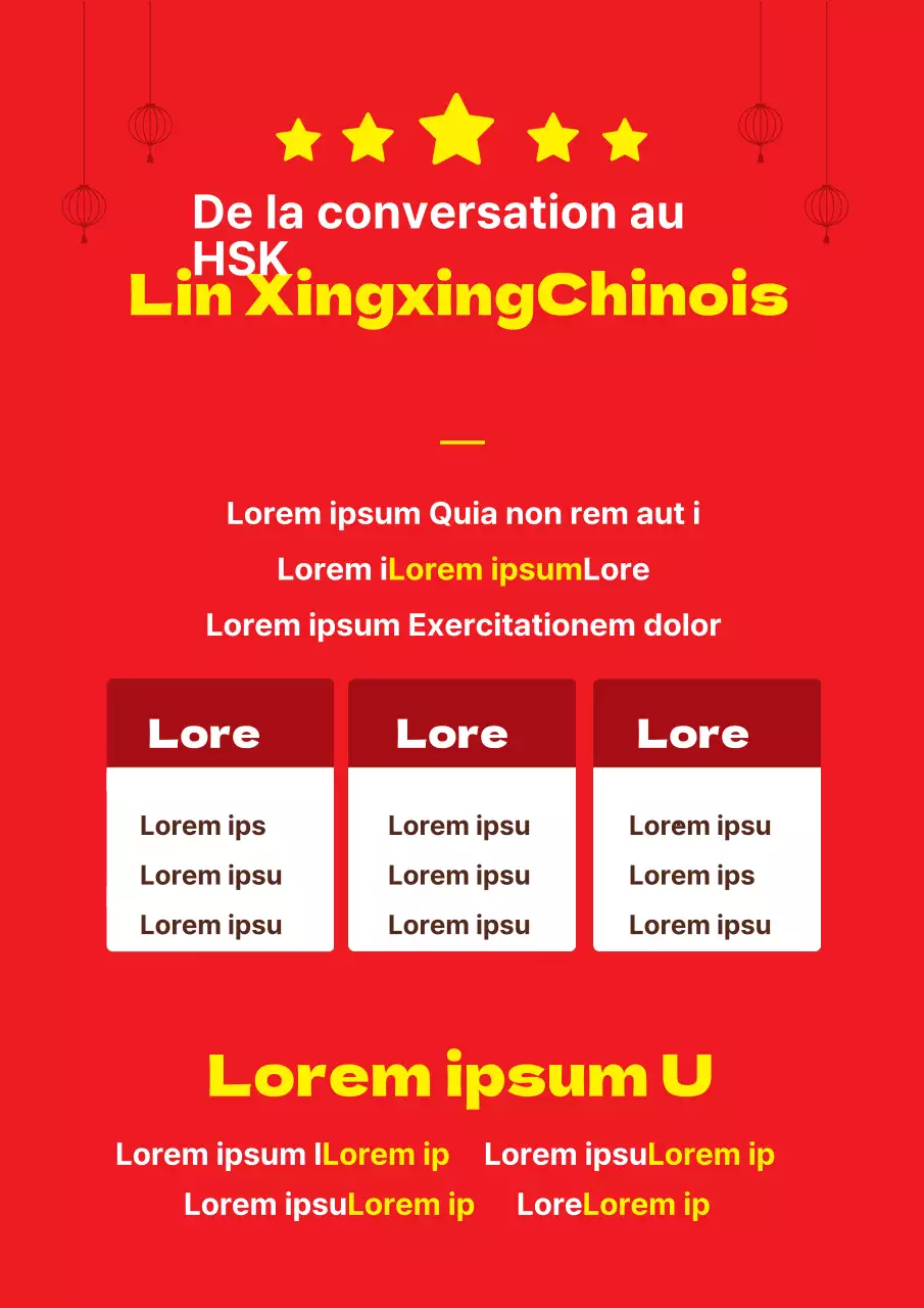 Flyer simple rouge et jaune pour une école de chinois