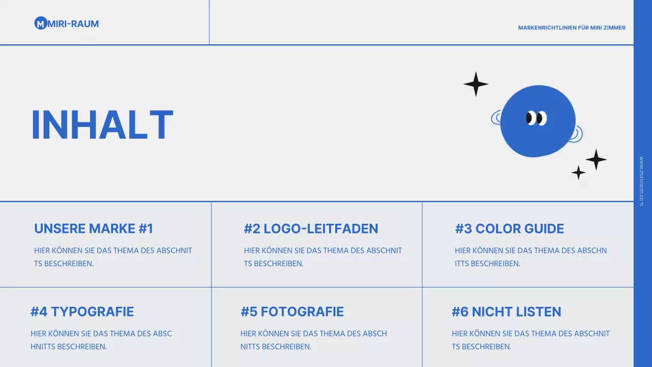 Einfache Branding-Präsentation in Blau und Schwarz