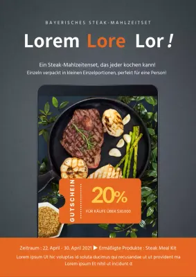 Dark Grey Orange Steak Meal Kit Launch Coupon Page
