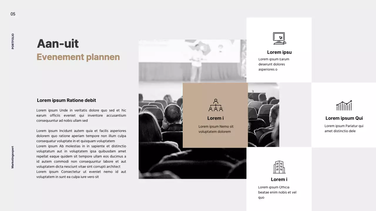 Het neutrale beige en lichtroze kleurenschema van het kantoor van de marketingprofessional