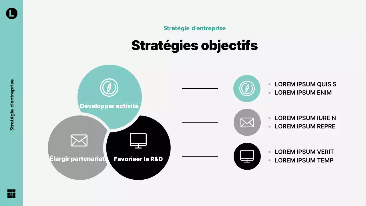 Thème moderne, gris et menthe, pour les documents d'entreprise, la déclaration de vision de l'entreprise, les célébrations et les présentations.