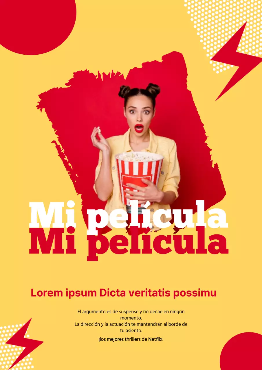 Tema de recomendación de película de suspense con marcos amarillos y rojos