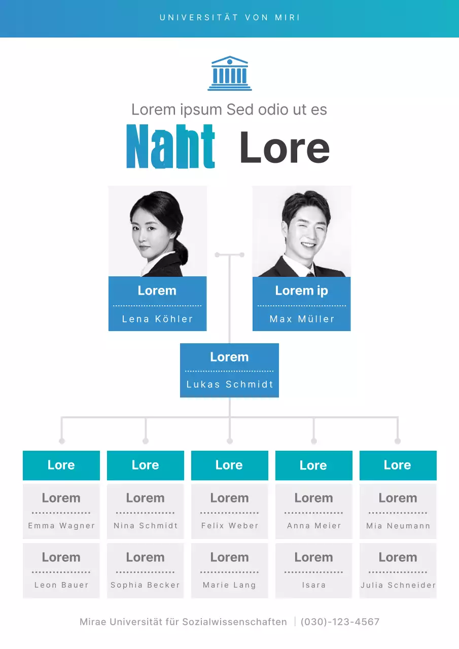 Ein sauberes blau-weißes Organigramm der Studentenvereinigung