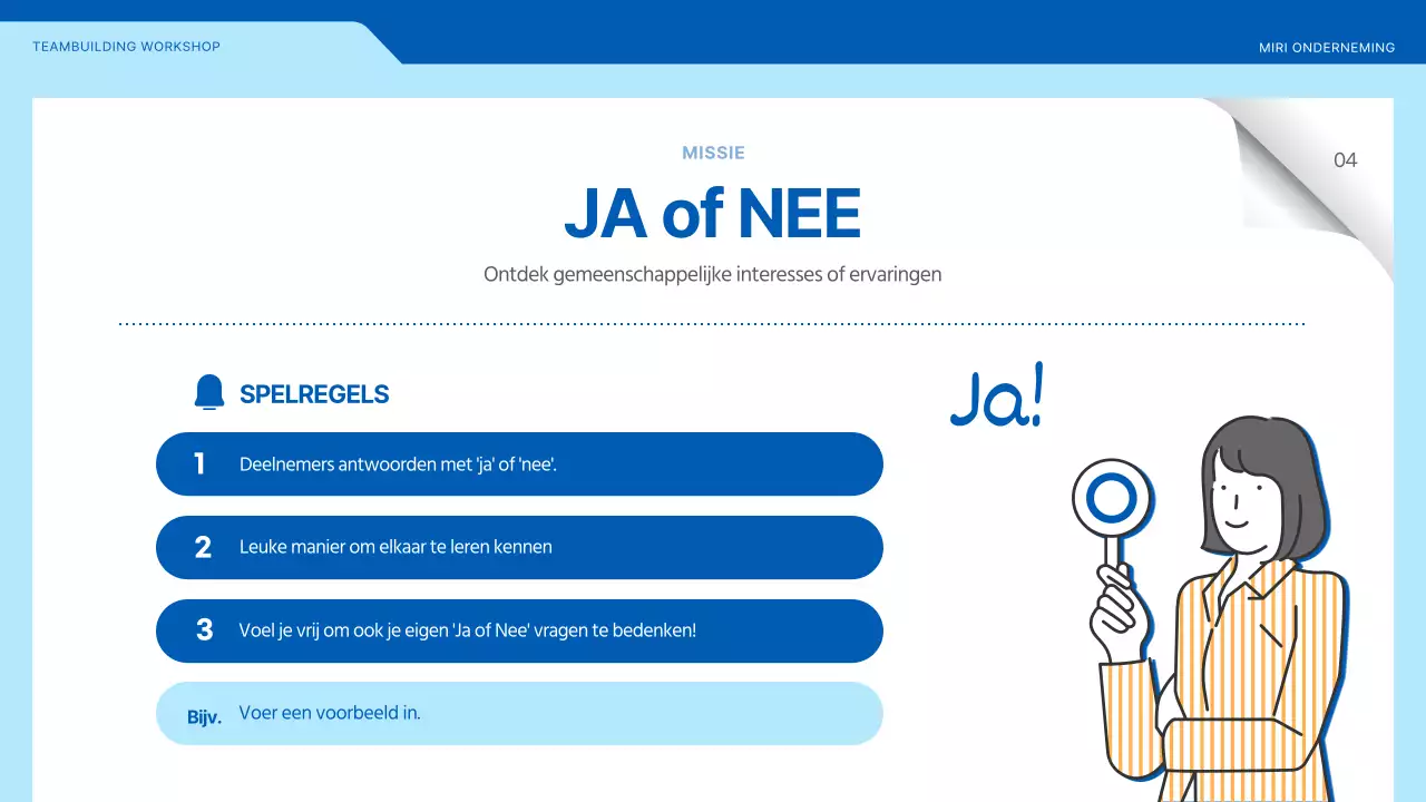 Teambuildingworkshop met illustraties in blauw en geel