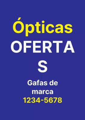 Folleto promocional sencillo en azul y amarillo de un evento de rebajas en un centro comercial