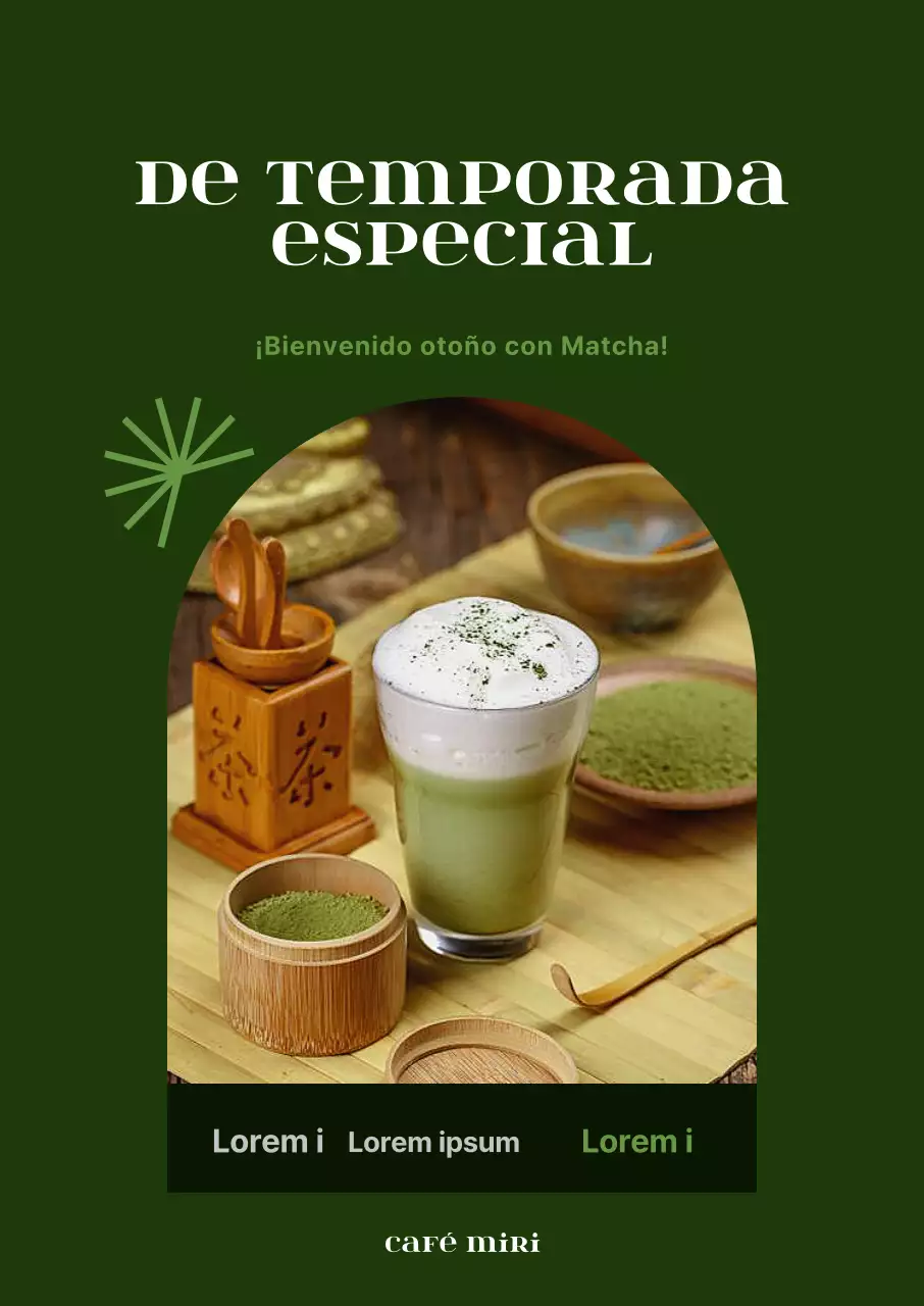 Promocione un menú de cafetería limpio y otoñal con fondo verde oscuro
