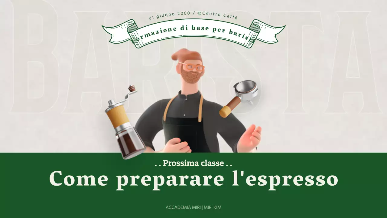 Formazione per baristi con illustrazioni verdi in 3D