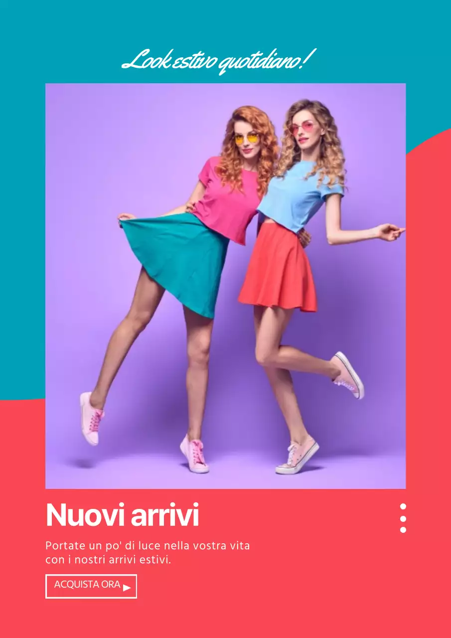 Poster promozionale di un nuovo prodotto di abbigliamento estivo semplice e multicolore