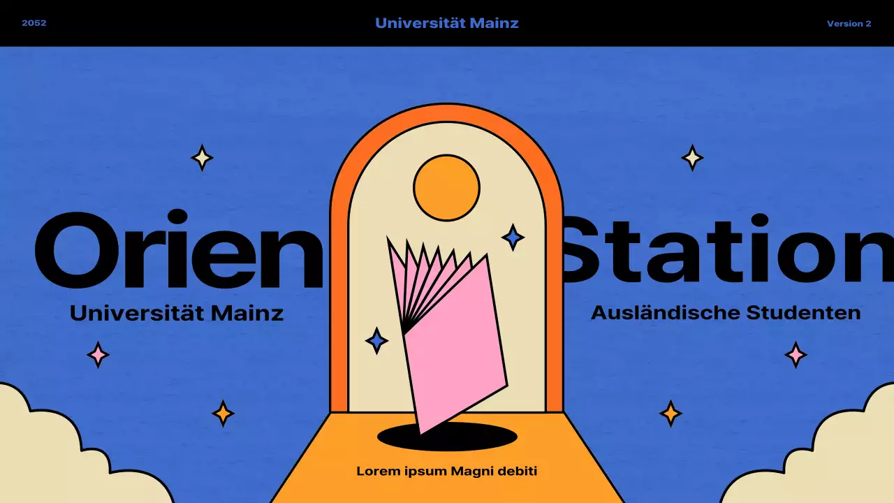 Vintage-Konzept in Blau und Orange für die Orientierung internationaler Studenten