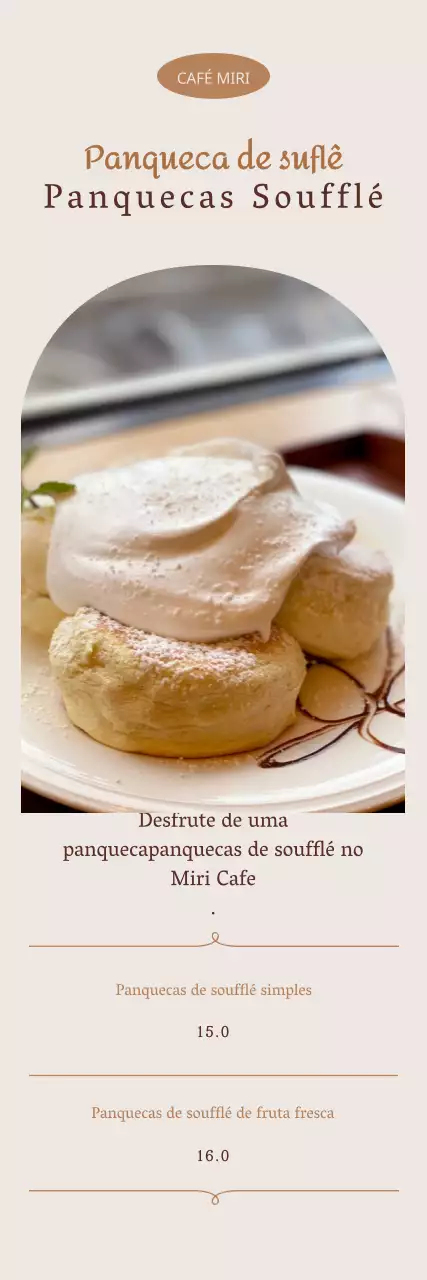 Um menu de sobremesas em marfim, com soufflé sentimental