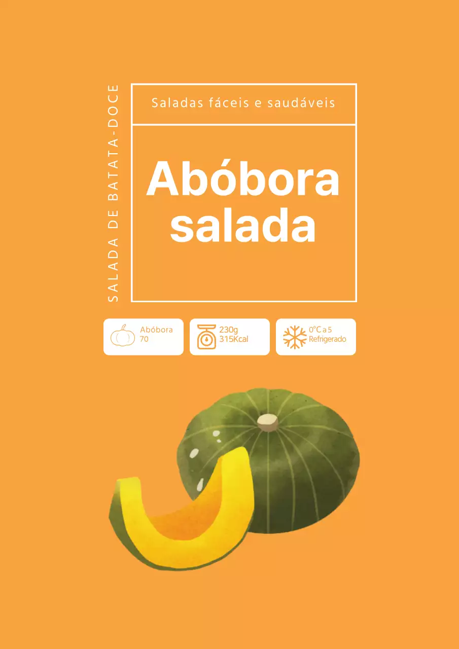 Cartaz de design simples de rótulo de salada de abóbora em laranja