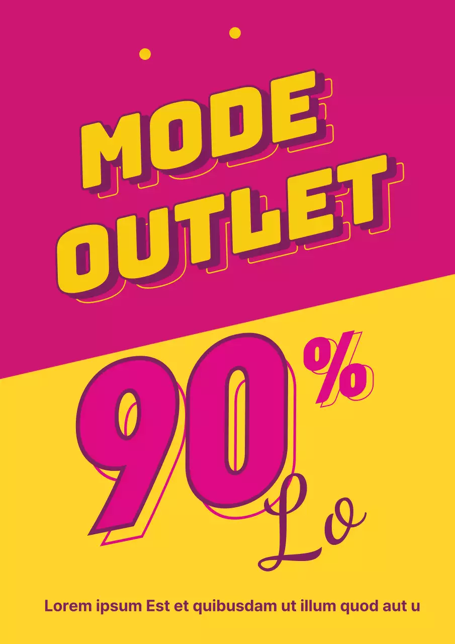 Een eenvoudige winkelcentrumpromotie met roze en gele tekst