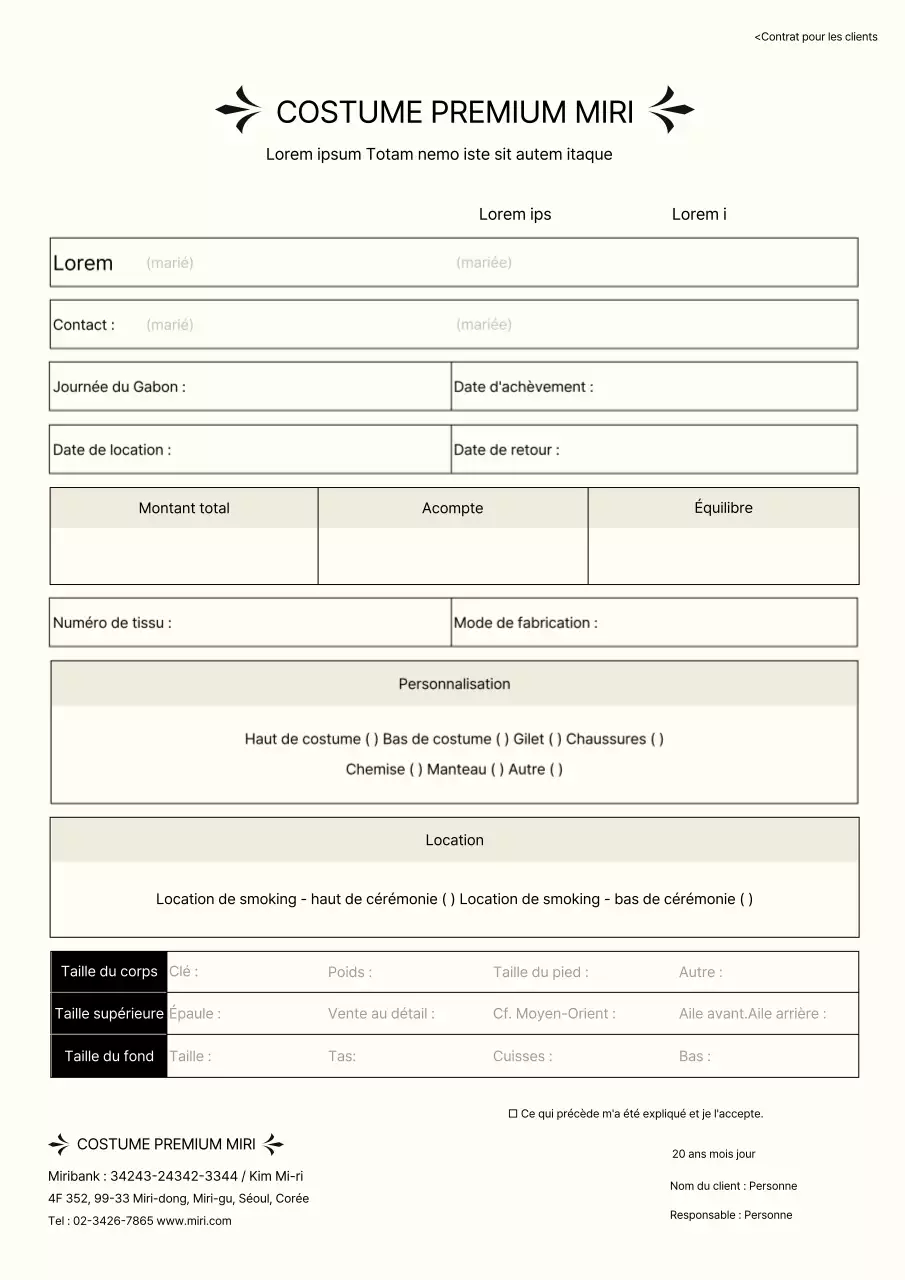 Modèle de contrat de tenue de soirée Brown's Business Formal Wear