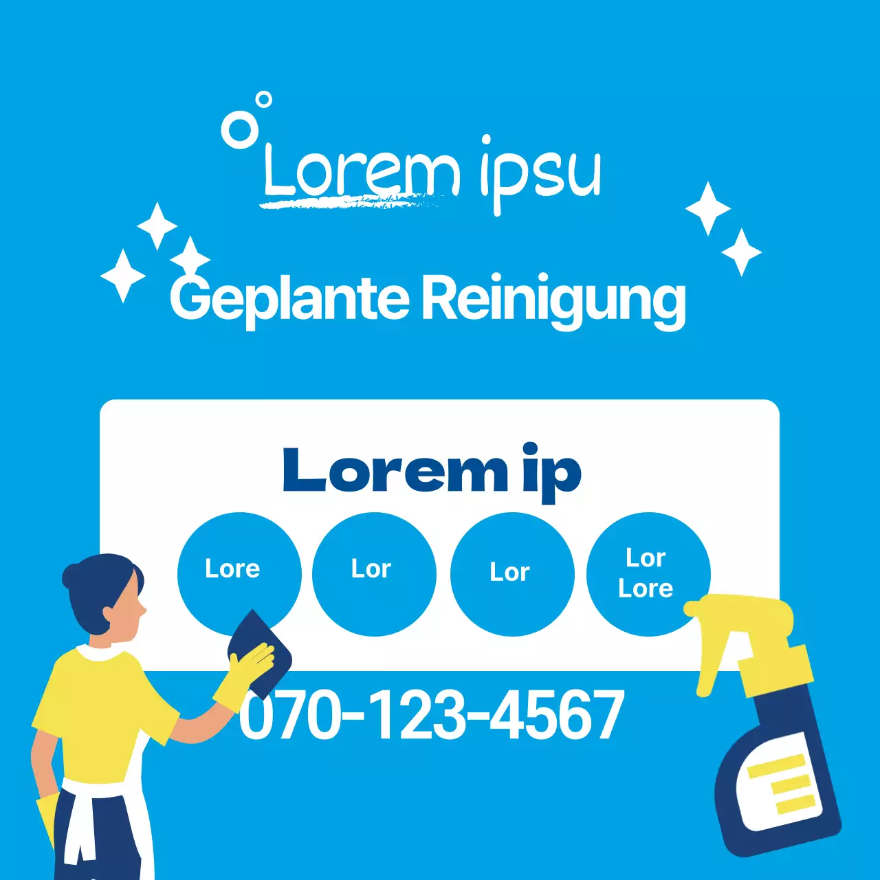 Blaues Illustrationsfoto hebt Reinigungsdienste für Haushalte hervor