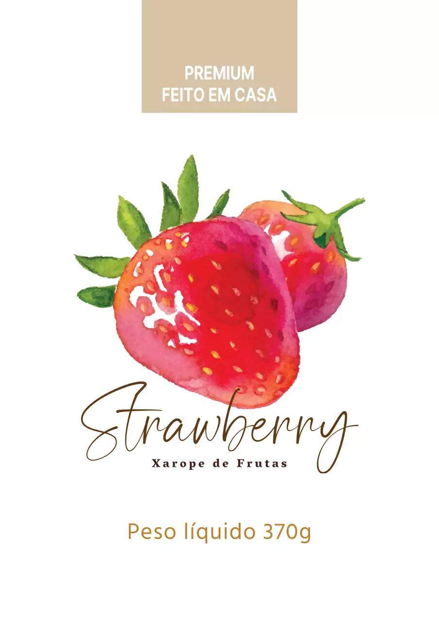 Desenho de rótulo de produto de xarope de morango simples e branco