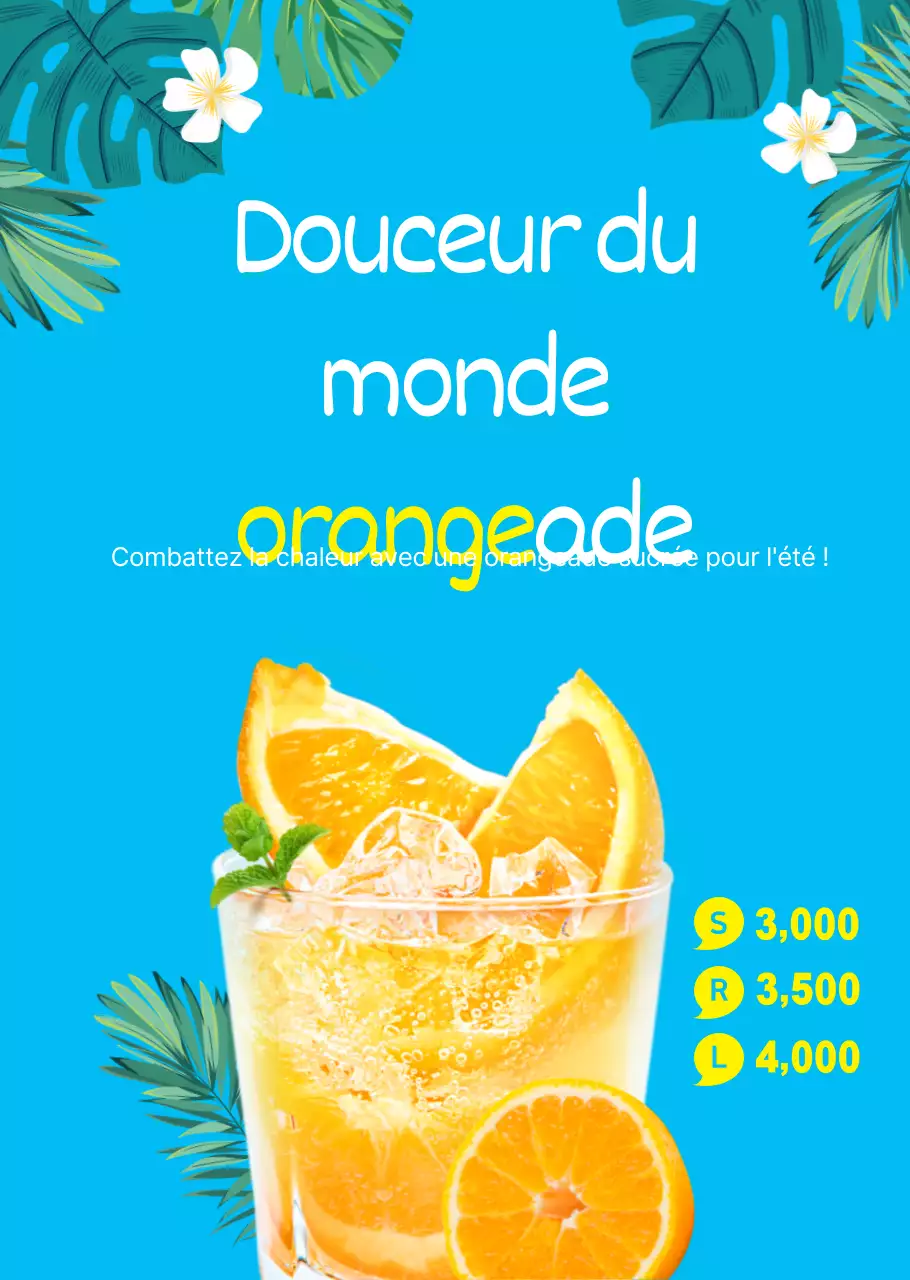 Affiche transparente pour la boisson estivale Orangeade cafe
