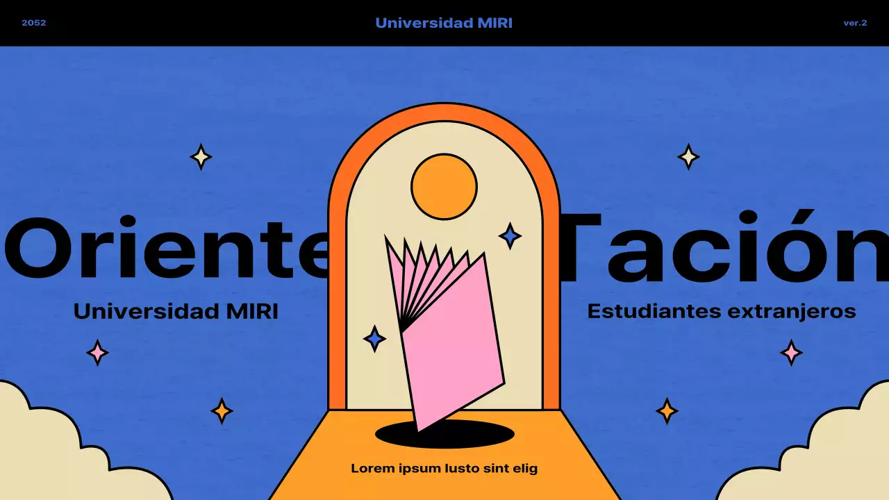 Concepto vintage en azul y naranja para la orientación de estudiantes internacionales