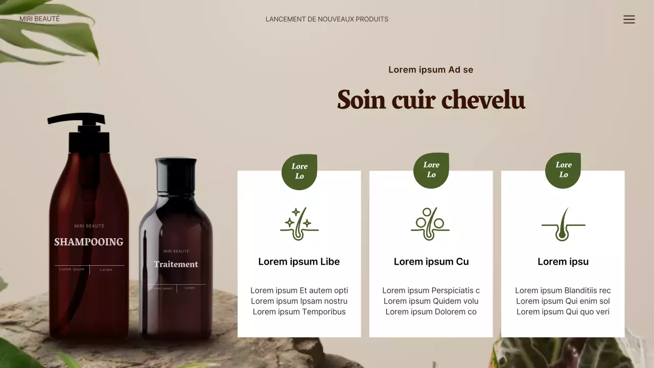 Nouveaux produits capillaires naturels en vert et beige
