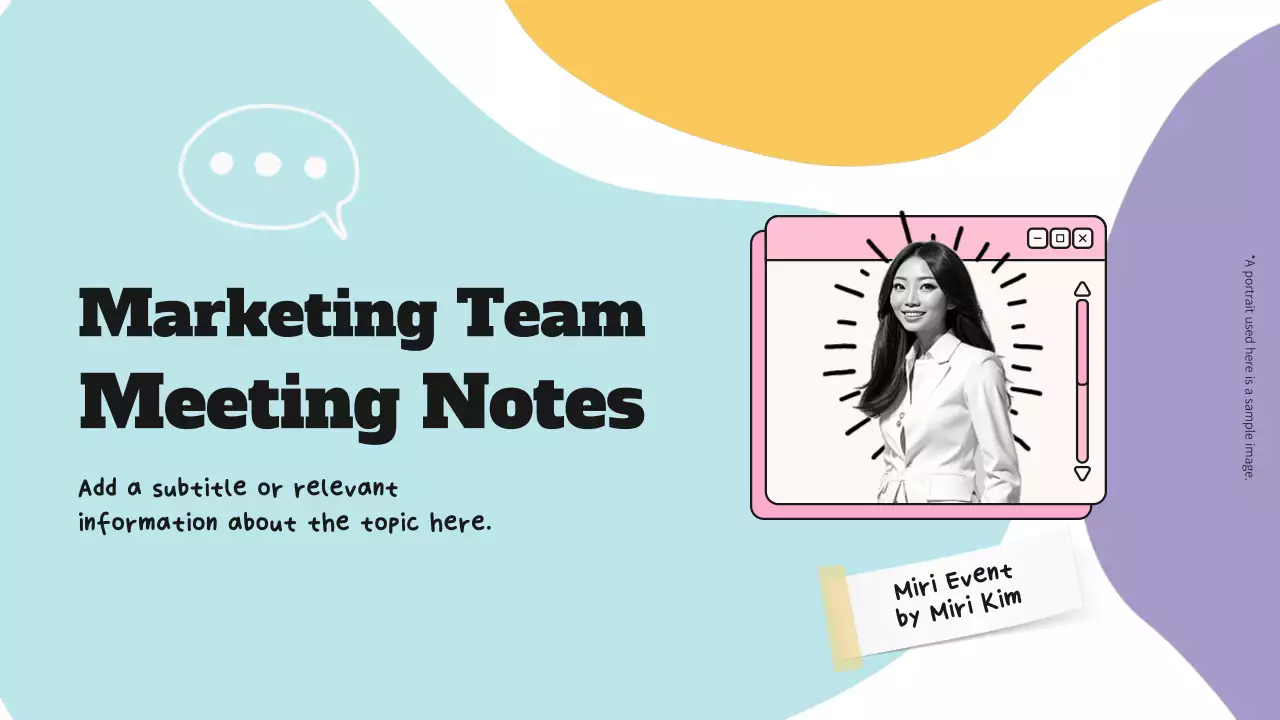 하늘색과 노랑색의 모던한 마케팅 회의록 보고서