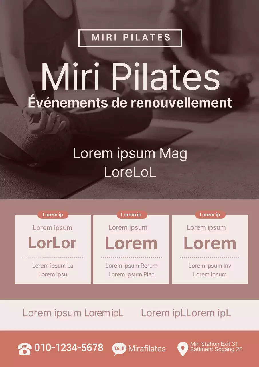 Faites la promotion d'un événement Pilates ouvert et soigné avec une photo de vous en train de faire du Pilates en menthe et orange.