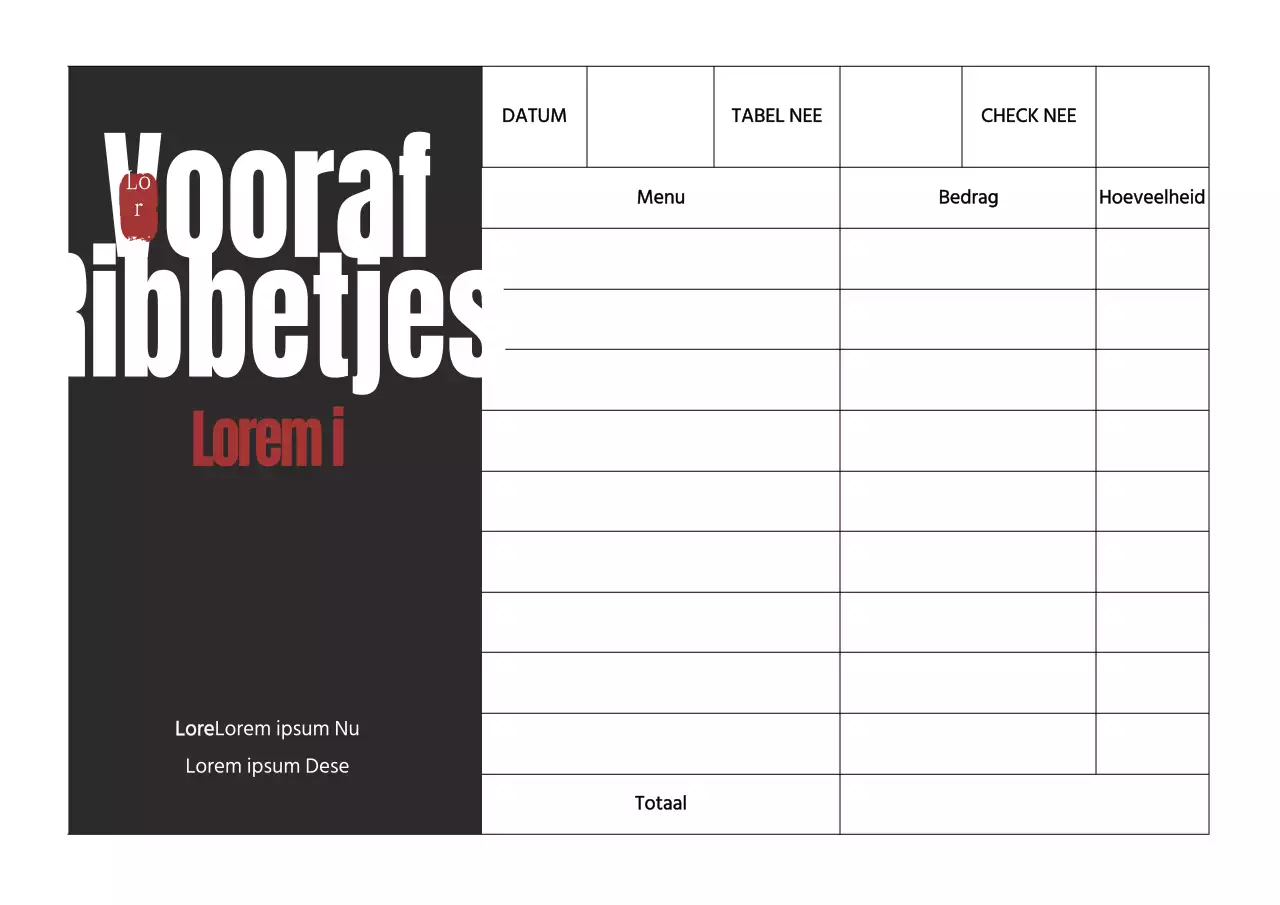 Eenvoudig concept bestelformulier restaurant in zwart-wit