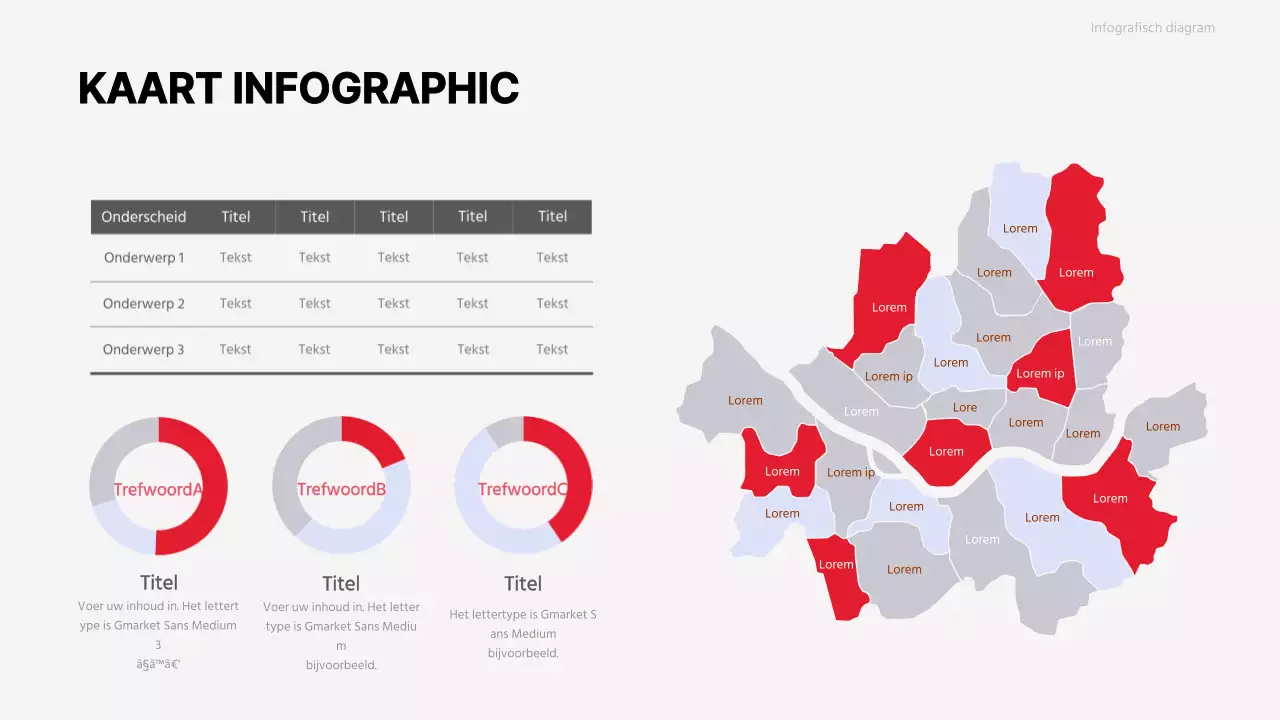 Kaart van de wijken van Seoul in rood en grijs