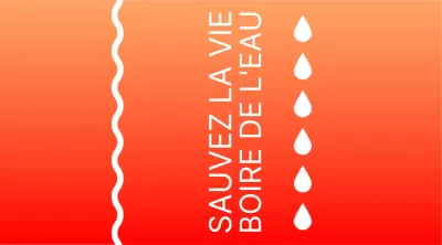 Étiquette d'eau en bouteille sur fond rouge dégradé