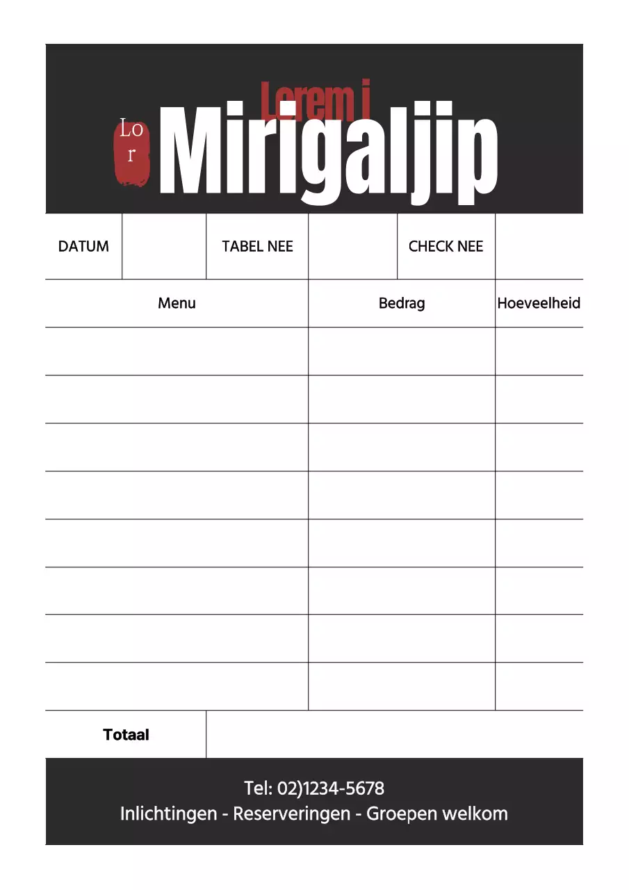Zwart en eenvoudig restaurant bestelformulier ontwerp poster