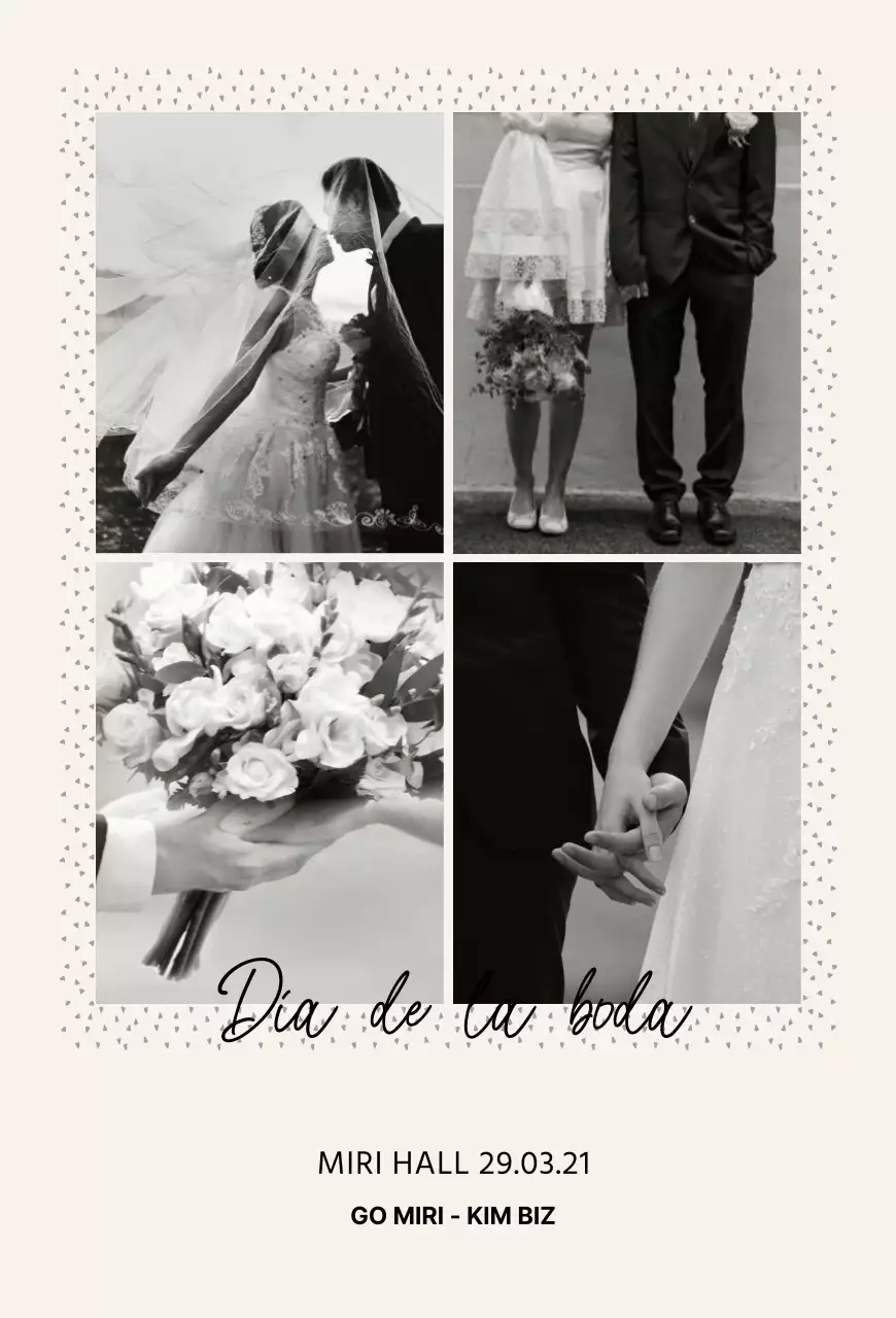 Sencilla invitación de boda con marco de imagen en color beige y negro