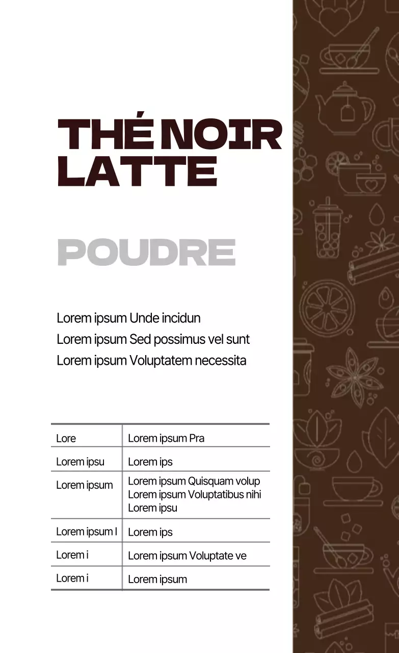 Etiquette de thé noir en poudre avec illustration brune