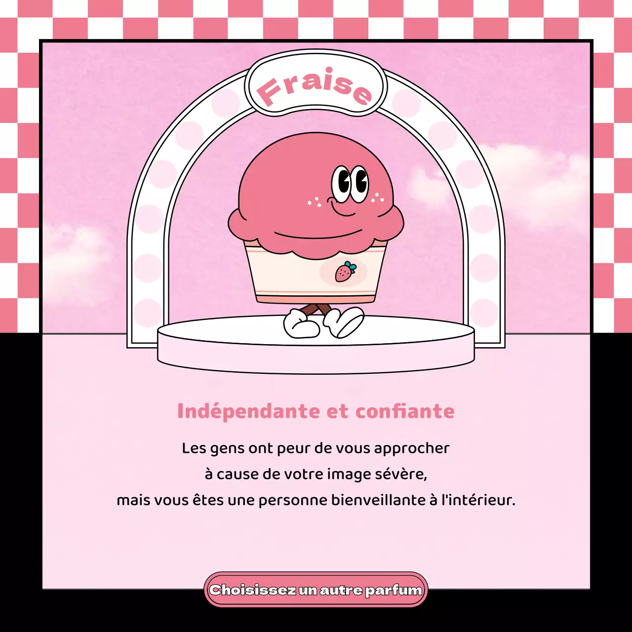 Illustration d'un mignon personnage rétro de crème glacée de couleur rose menthe chocolat