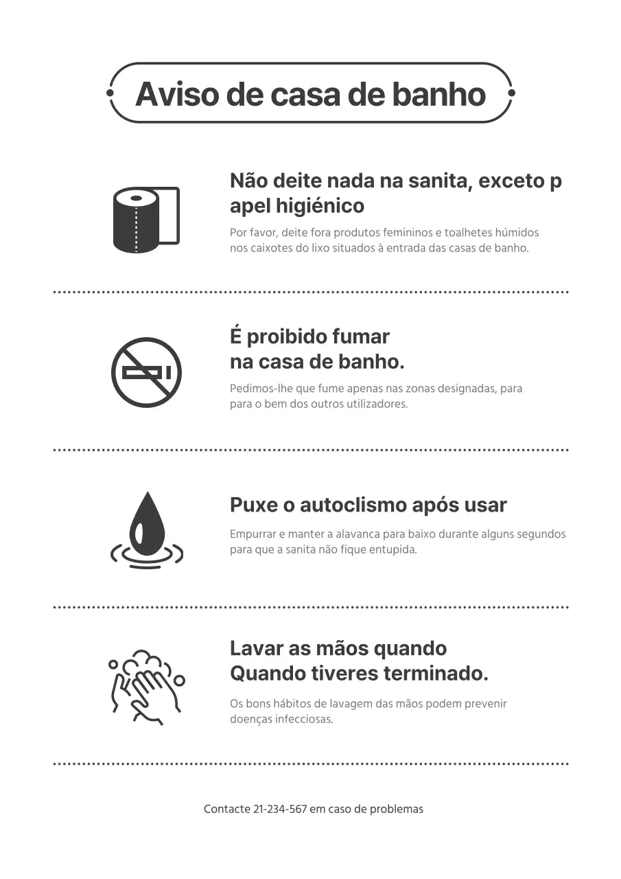 Um modelo simples e profissional de instruções de casa de banho