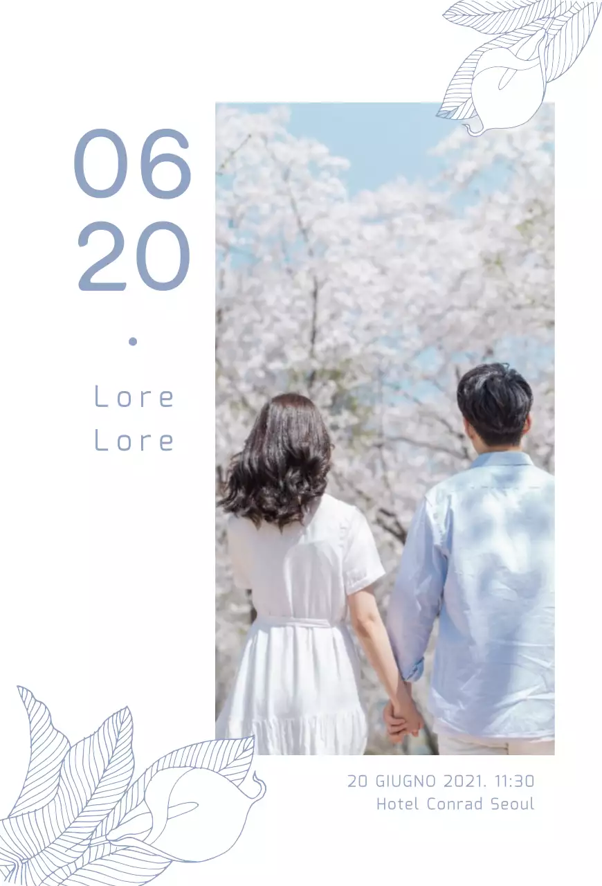 Invito di matrimonio cartolina verticale con illustrazione blu chiaro