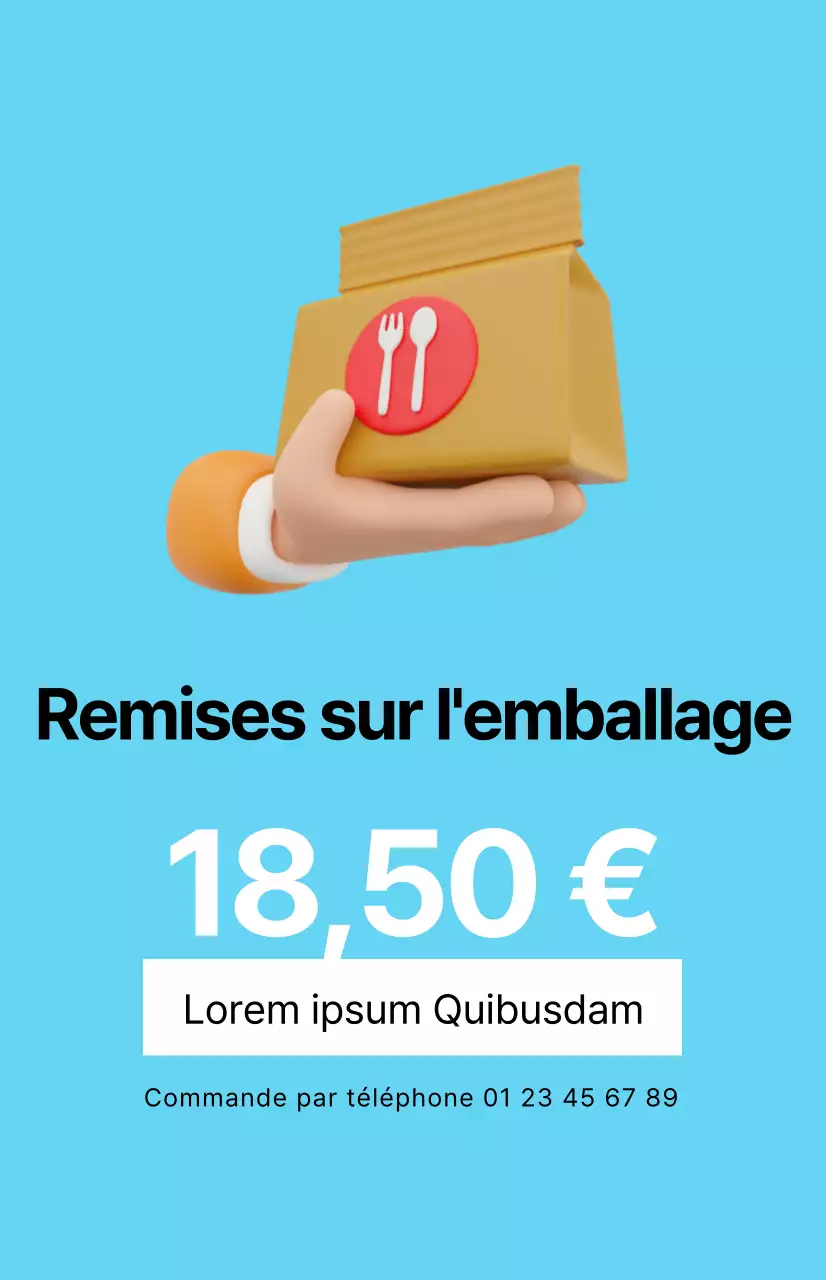 Une promotion de réduction propre avec une image à emporter sur un fond bleu clair.
