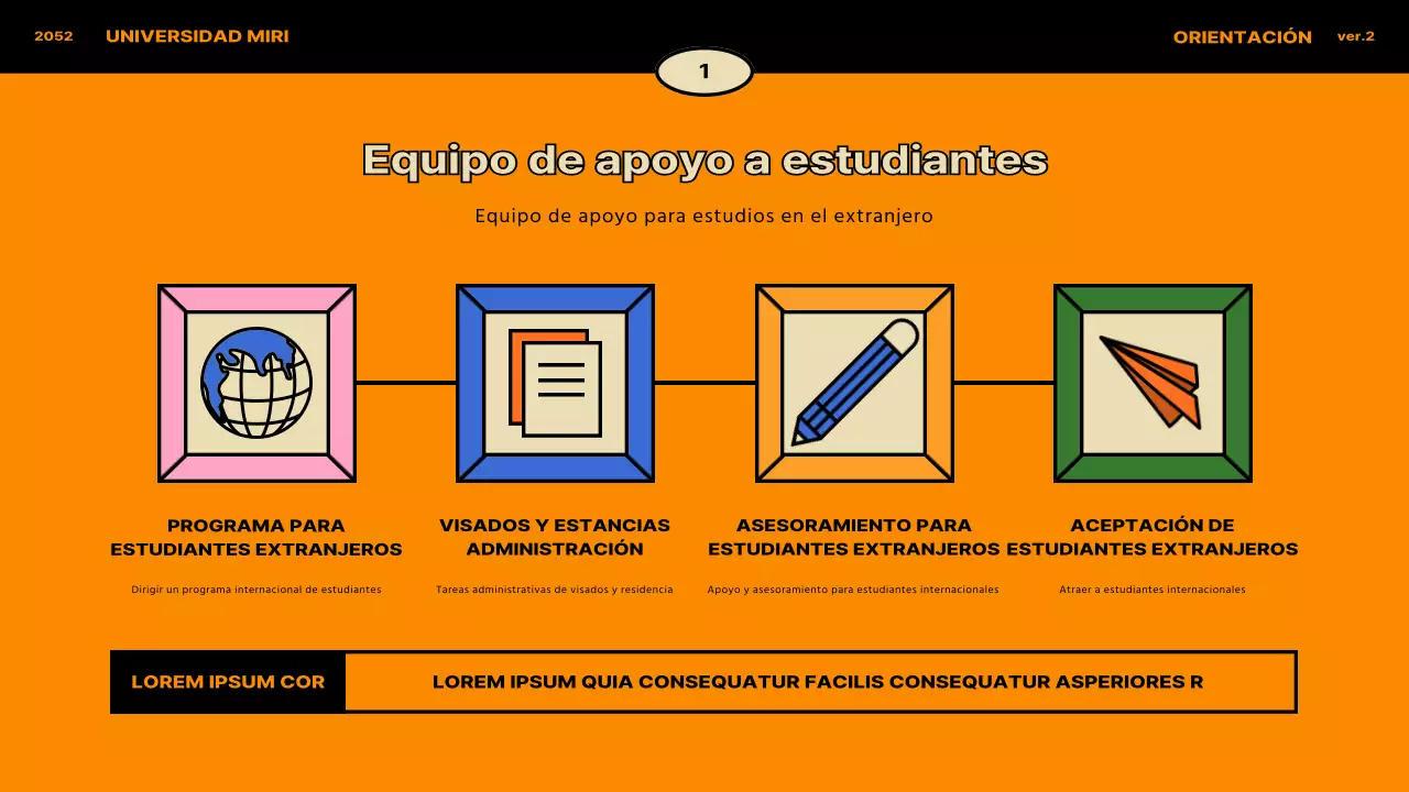 Concepto vintage en azul y naranja para la orientación de estudiantes internacionales