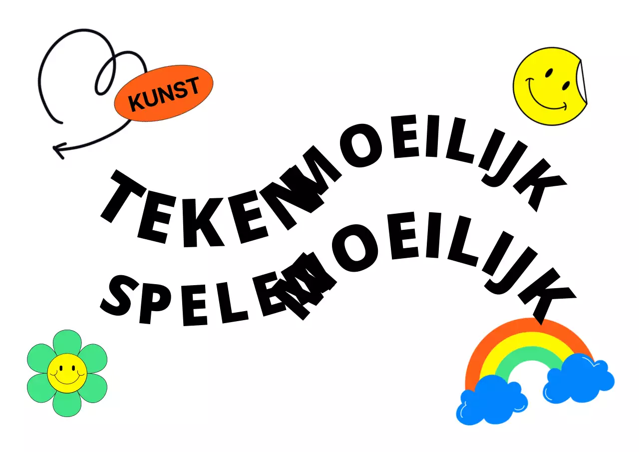 Een promotioneel ontwerp voor een kunstschool met een verscheidenheid aan kleurrijke stickers.