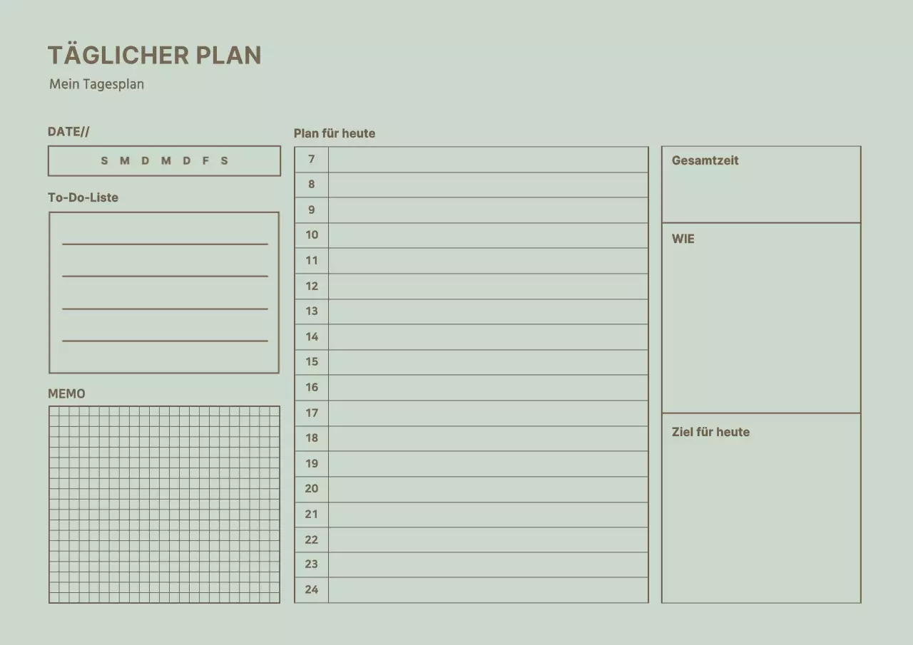 Einfaches Konzept Tagesplaner in hellgrün
