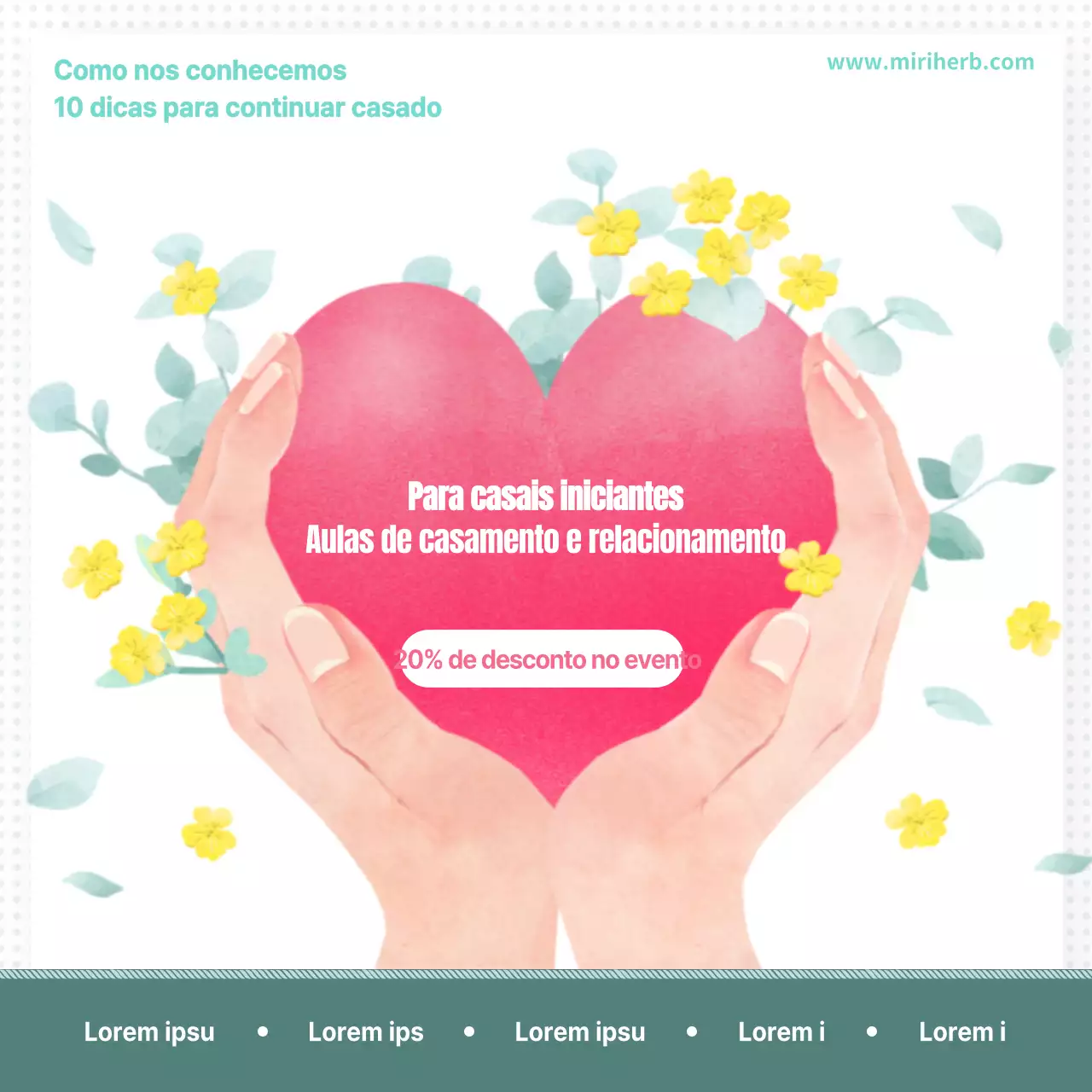 Lição sobre casamentos e relações em rosa e verde para o Dia do Casamento (Social Media Squares)