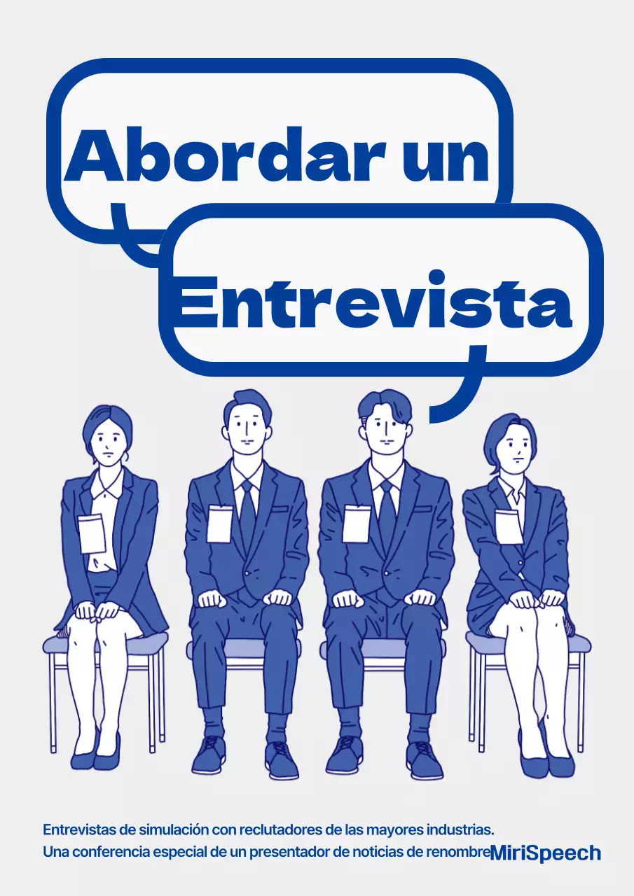 Sencillo discurso ilustrado en azul y gris para una entrevista escolar