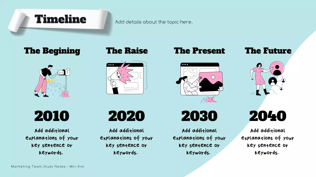 하늘색과 노랑색의 모던한 마케팅 회의록 보고서